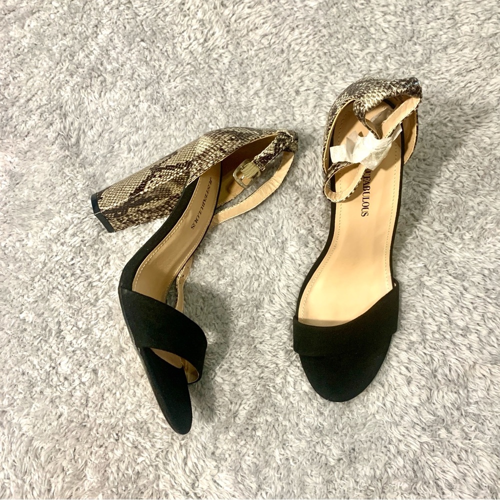 JustFab Black and Snake Print Heels